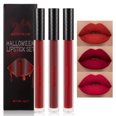 3 Colors Red Matte Liquid Lipstick Set Long Lasting Smudge Proof Waterproof
